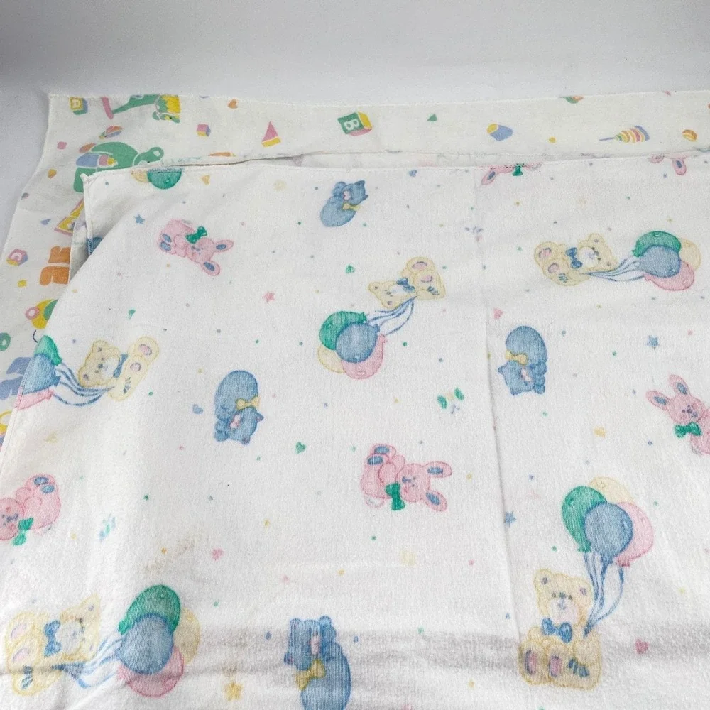 Vtg Baby Receiving Swaddling Blankets Set‎ of 3 Cotton Teddy Bear Bunny USA